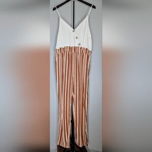 Blu Pepper White and Tan Striped Jumpsuit, Large